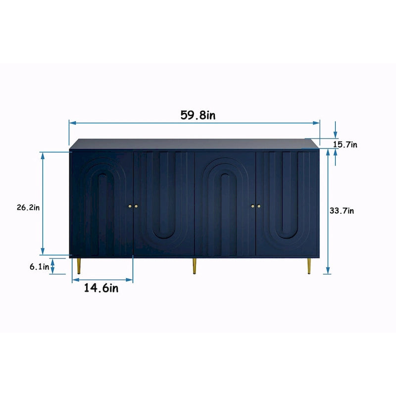 Credenza laccata opaca grigio/blu a 4 ante – 1 unità