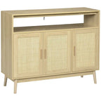 Credenza/Madia con Ante in Rattan e Legno Naturale, Uso Singolo