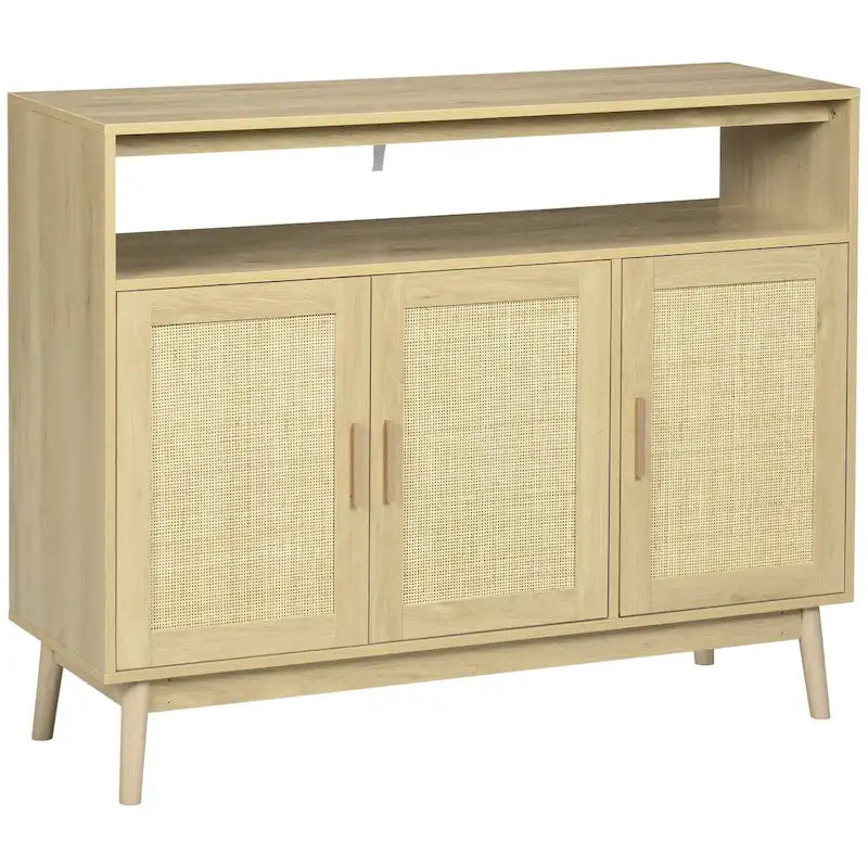 Credenza/Madia con Ante in Rattan e Legno Naturale, Uso Singolo