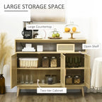 Credenza/Madia con Ante in Rattan e Legno Naturale, Uso Singolo
