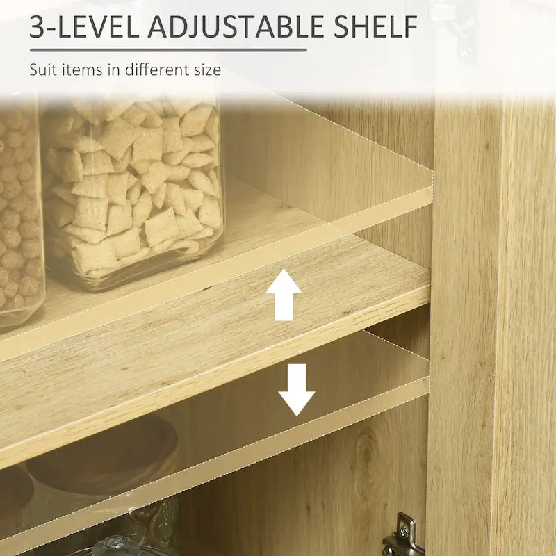 Credenza/Madia con Ante in Rattan e Legno Naturale, Uso Singolo