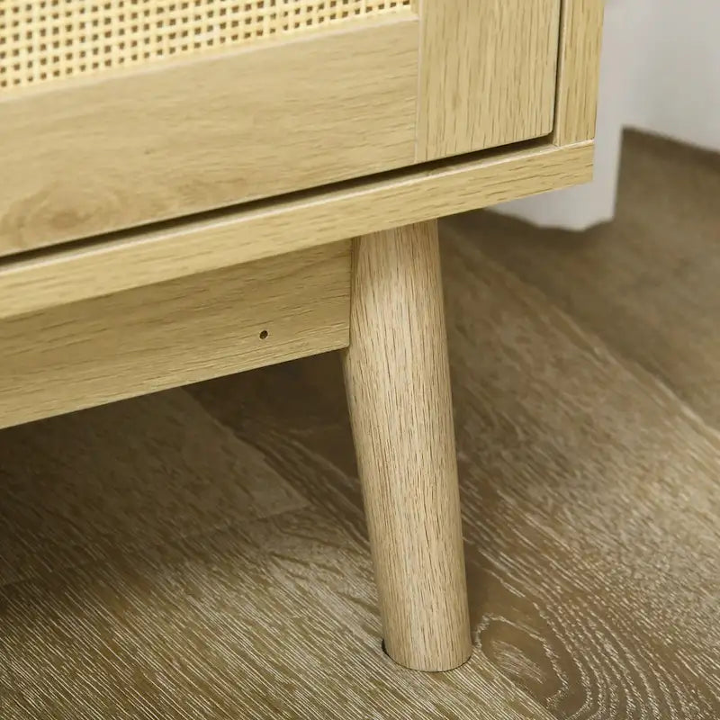 Credenza/Madia con Ante in Rattan e Legno Naturale, Uso Singolo
