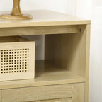 Credenza/Madia con Ante in Rattan e Legno Naturale, Uso Singolo