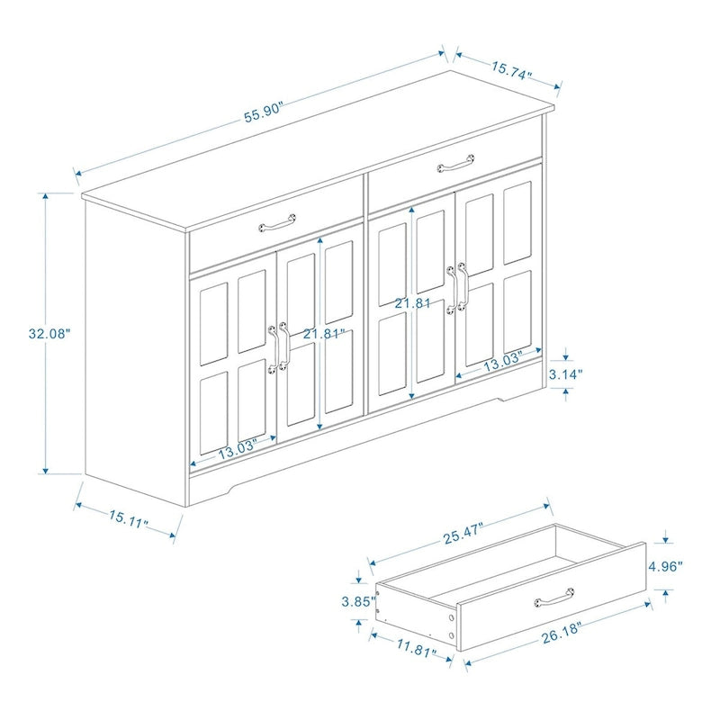 Credenza Bianca Stile Rustico – 2 Cassetti e 4 Ante